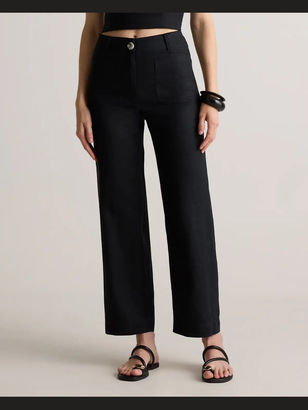 Quince Black Straight-Leg High-Rise Pants